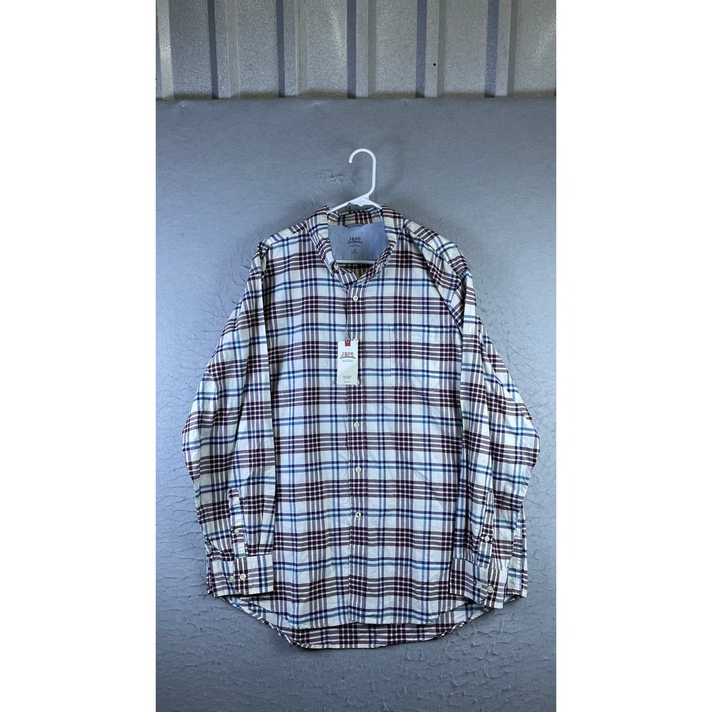 IZOD Button Down Shirt Mens XL White Plaid NWT NWOT Relaxed Newport Oxford
